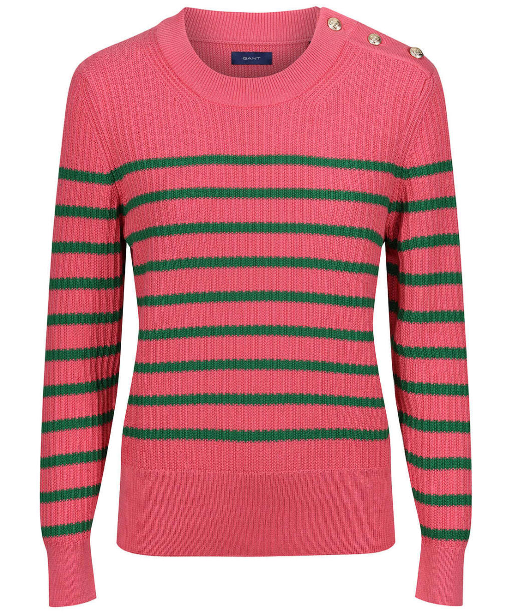 Women’s GANT Stripe Rib Pique Crew Neck - Rapture Rose