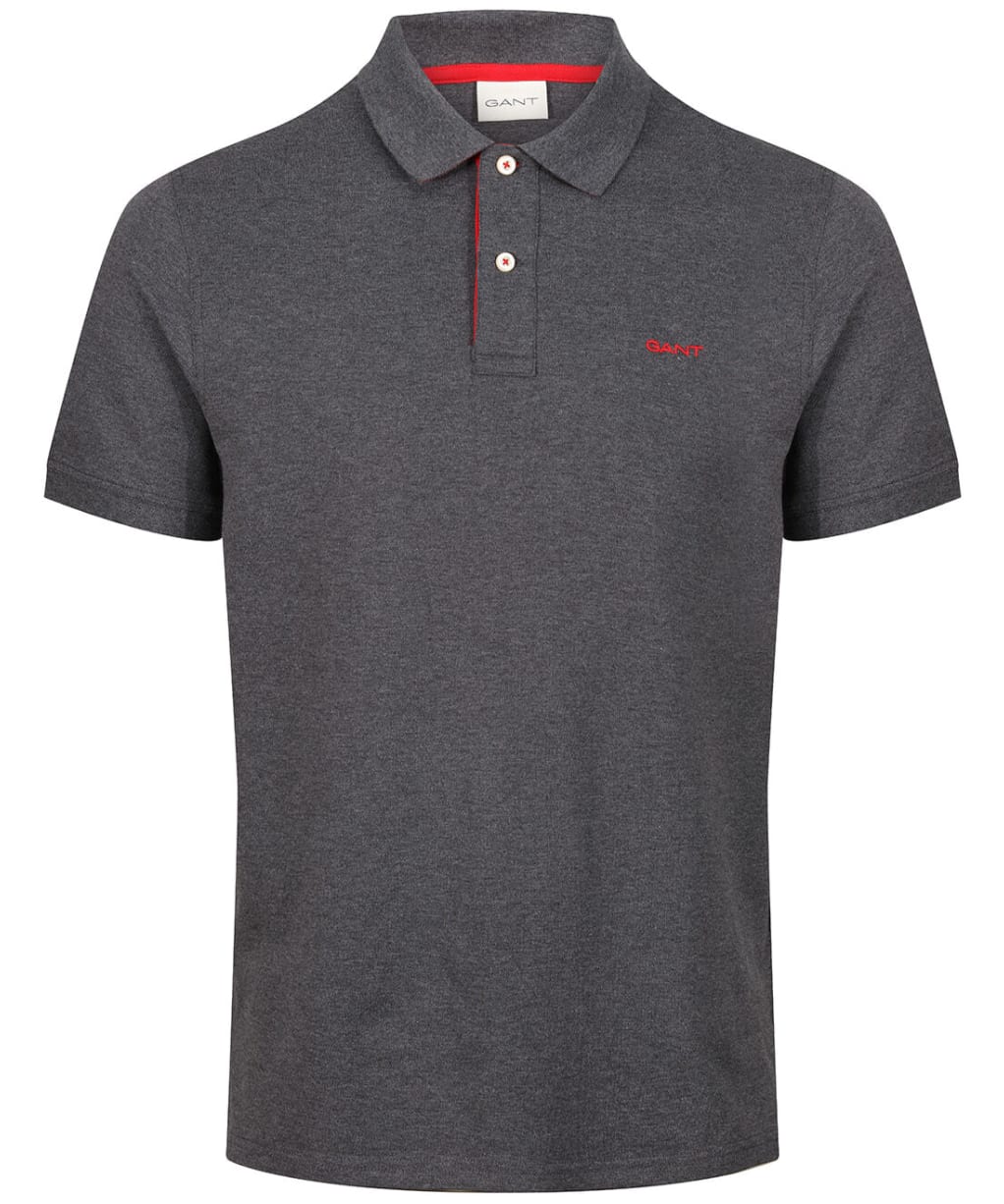 Men's Gant Regular Contrast Pique Short Sleeve Rugger Polo Shirt - Antracite Melange