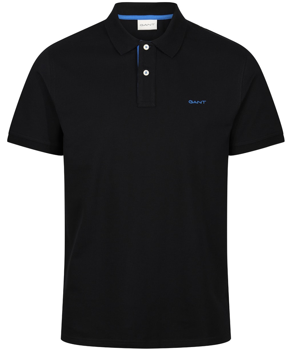 Men's Gant Regular Contrast Pique Short Sleeve Rugger Polo Shirt - Black