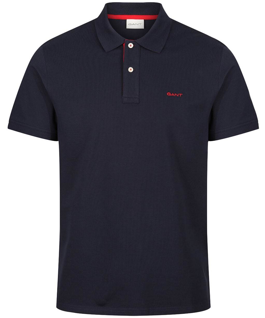 Men's Gant Regular Contrast Pique Short Sleeve Rugger Polo Shirt - Evening Blue