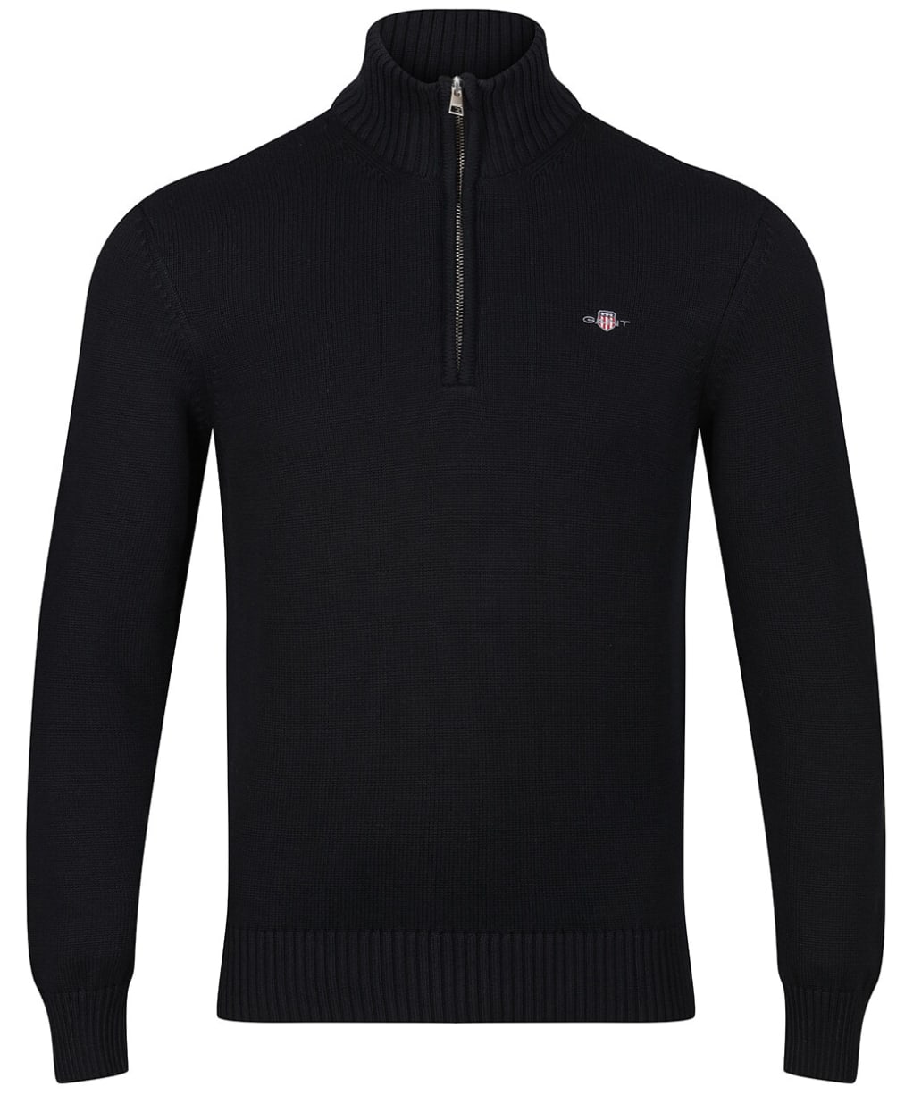 Men's Gant Casual Cotton Half Zip Sweater - Black