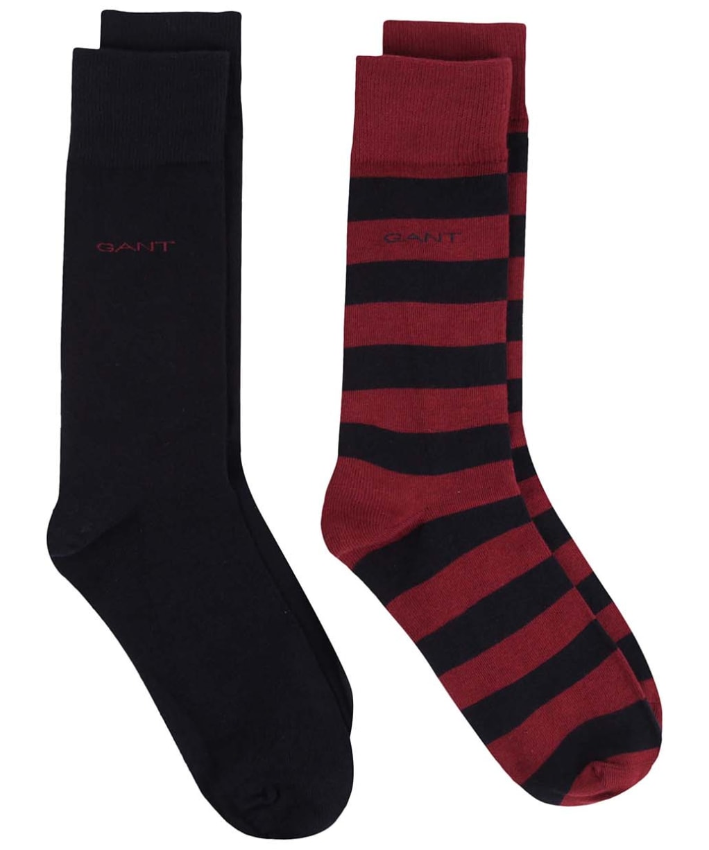 Gant Barstripe and Solid Combed Cotton Socks - 2 Pack - Plumped Red