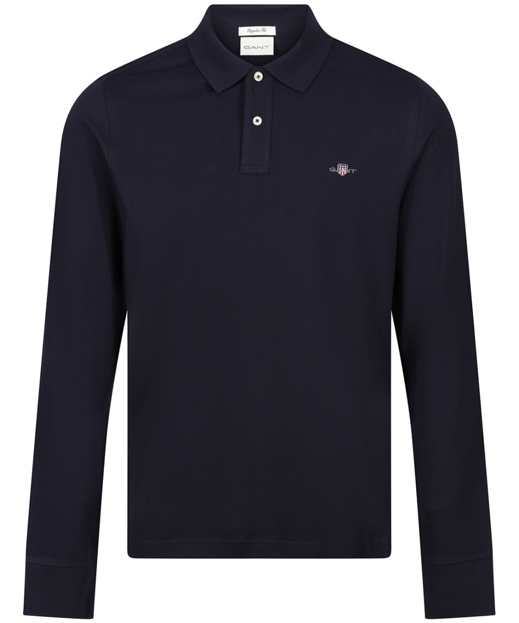 Men's Gant Shield Long Sleeve Pique Rugger Polo Shirt - Evening Blue