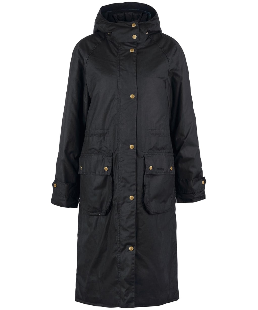 Women's Barbour Long Cannich Wax Jacket - Black / Black / Sage Tartan