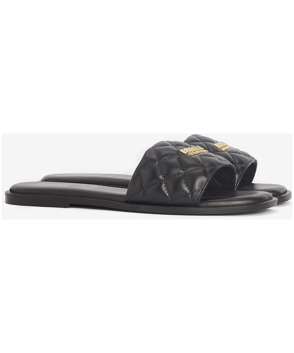Women's Barbour International Kinghorn Leather Slider Sandals - Black
