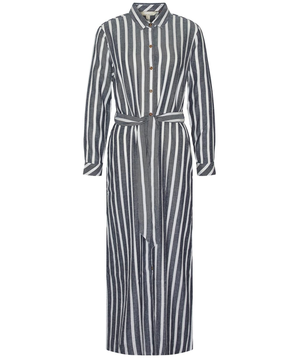 Women's Barbour Annalise Lyocell Linen Blend Maxi Shirt Dress - Navy Stripe