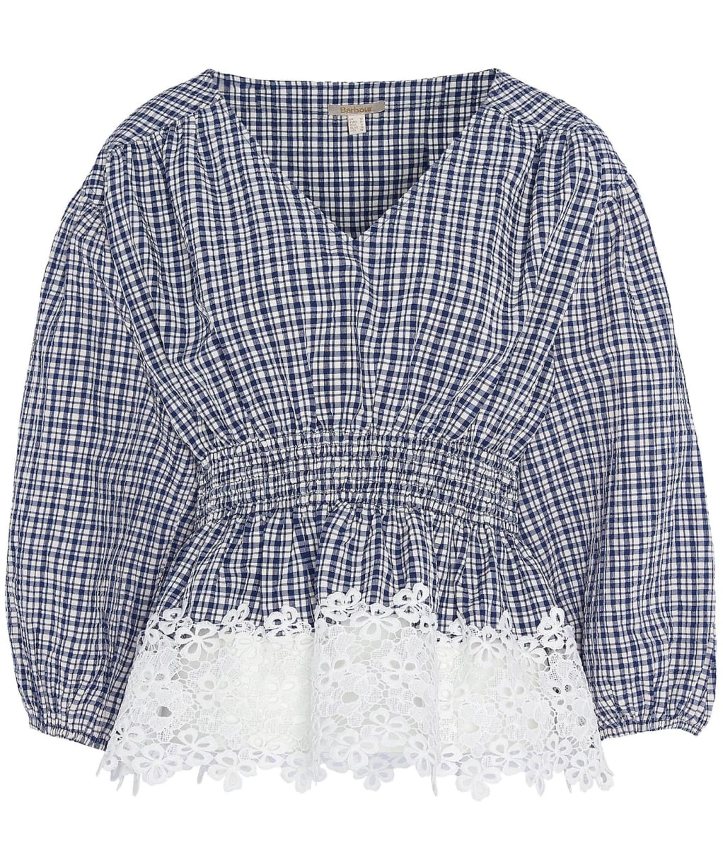 Women's Barbour Glamis Seersucker Popover Top - Navy Check