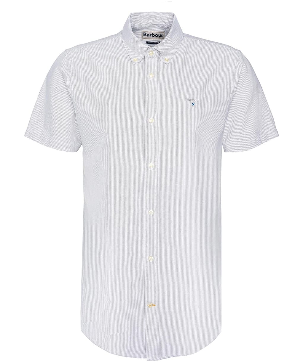 Men's Barbour Striped Oxtown Short Sleeve Tailored Fit Cotton Shirt - Pale Sage