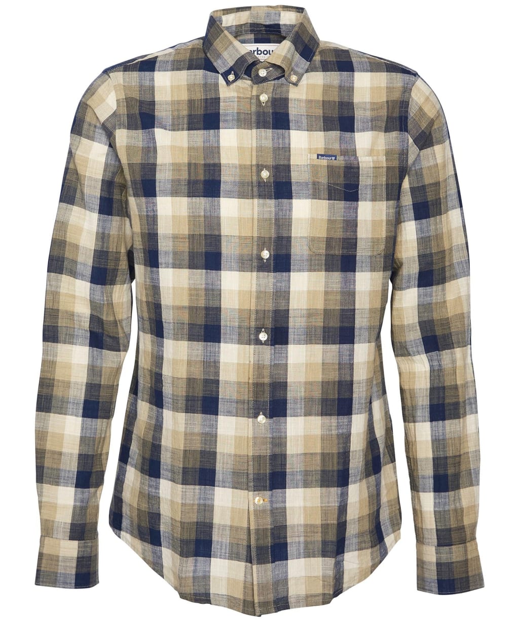 Men's Barbour Hillroad Long Sleeve Tailored Fit Cotton Shirt - Olive