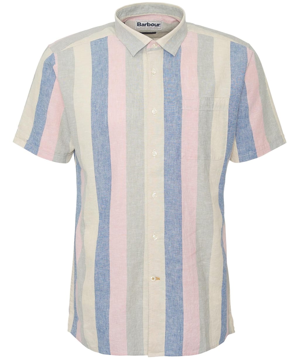 Men's Barbour Portwell Short Sleeve Summer Fit Linen Blend Shirt - Olive
