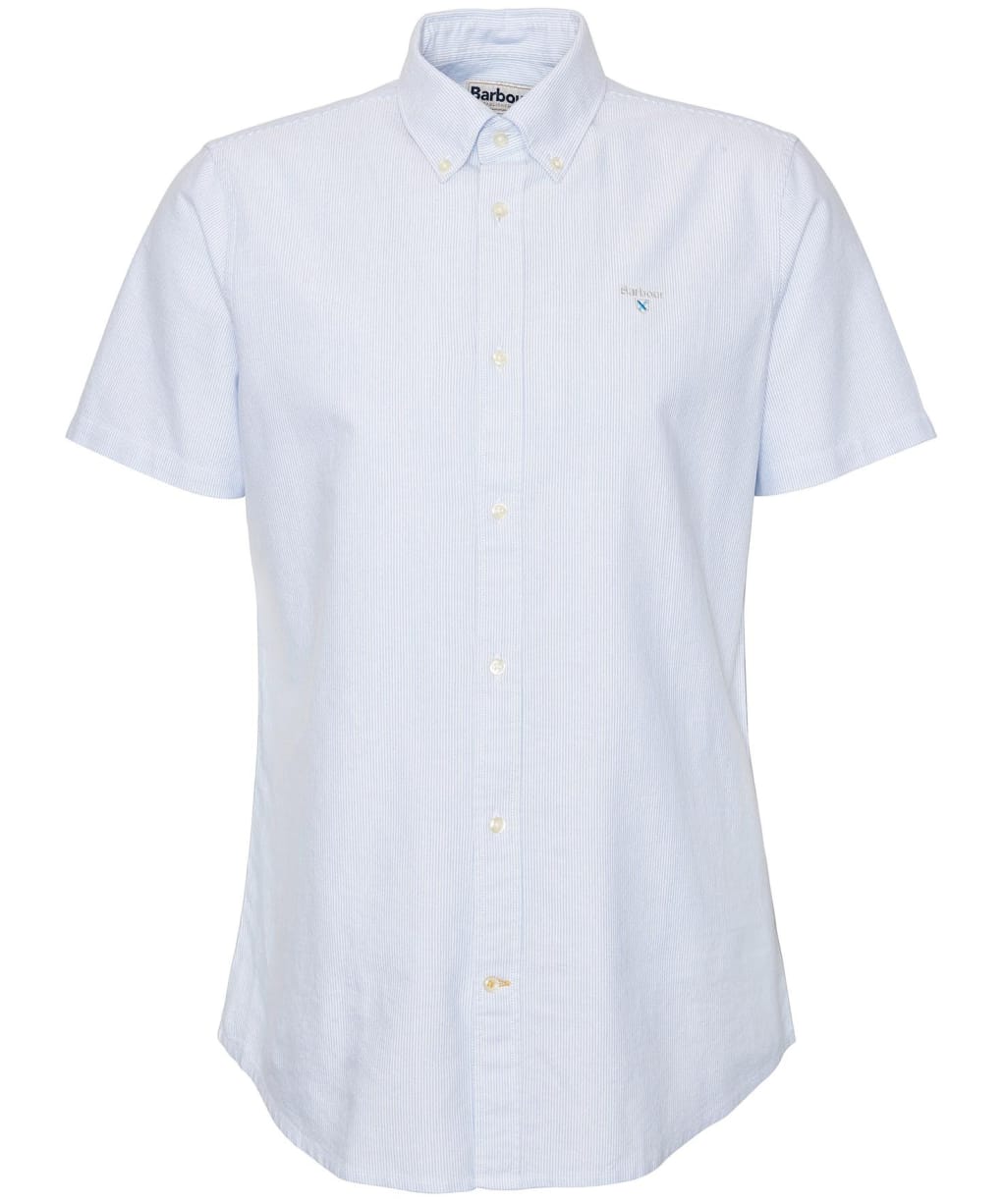 Men's Barbour Striped Oxtown Short Sleeve Tailored Fit Cotton Shirt - Sky Blue