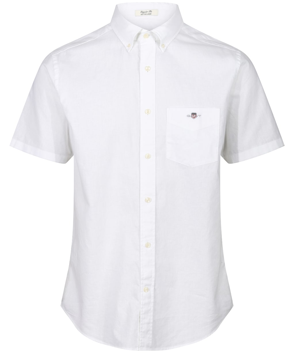 Men's Gant Regular Short Sleeve Cotton Linen Shirt - White