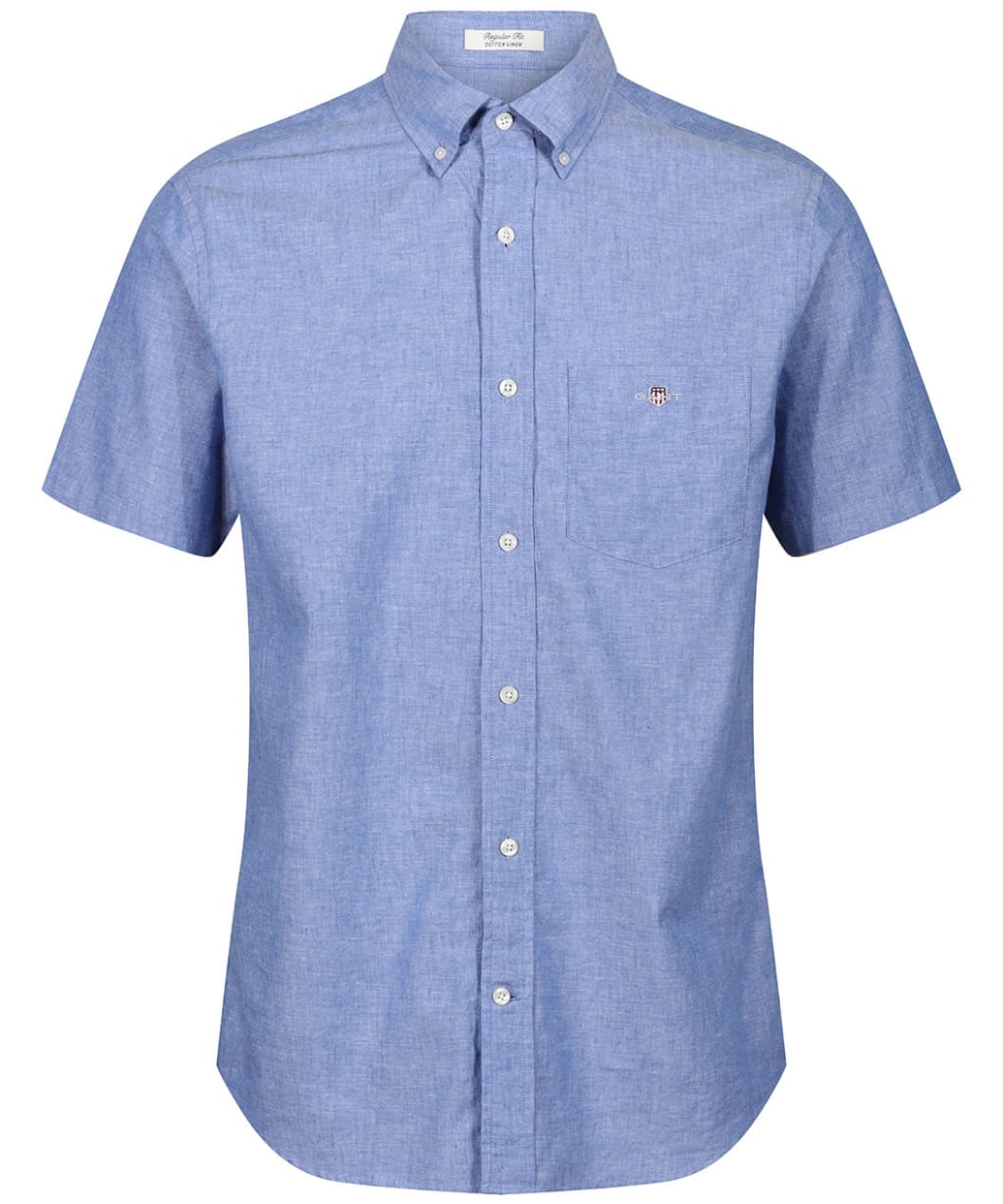 Men's Gant Regular Short Sleeve Cotton Linen Shirt - Rich Blue