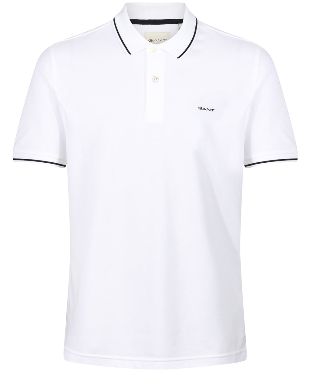 Men's GANT Tipped Pique Rugger Short Sleeve Cotton Polo Shirt - White