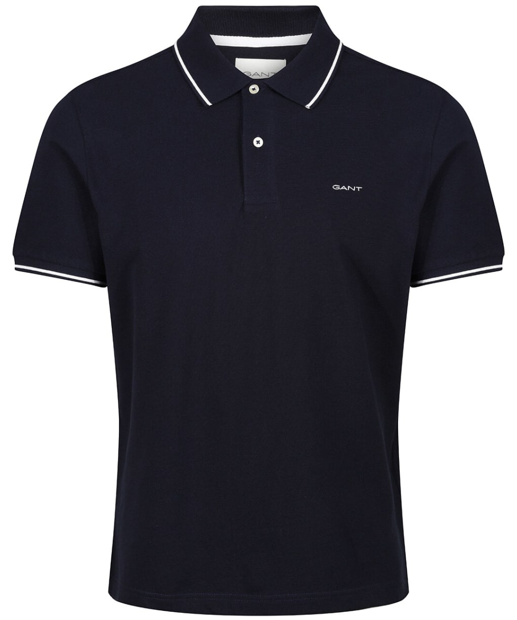 Men's GANT Tipped Pique Rugger Short Sleeve Cotton Polo Shirt - Evening Blue