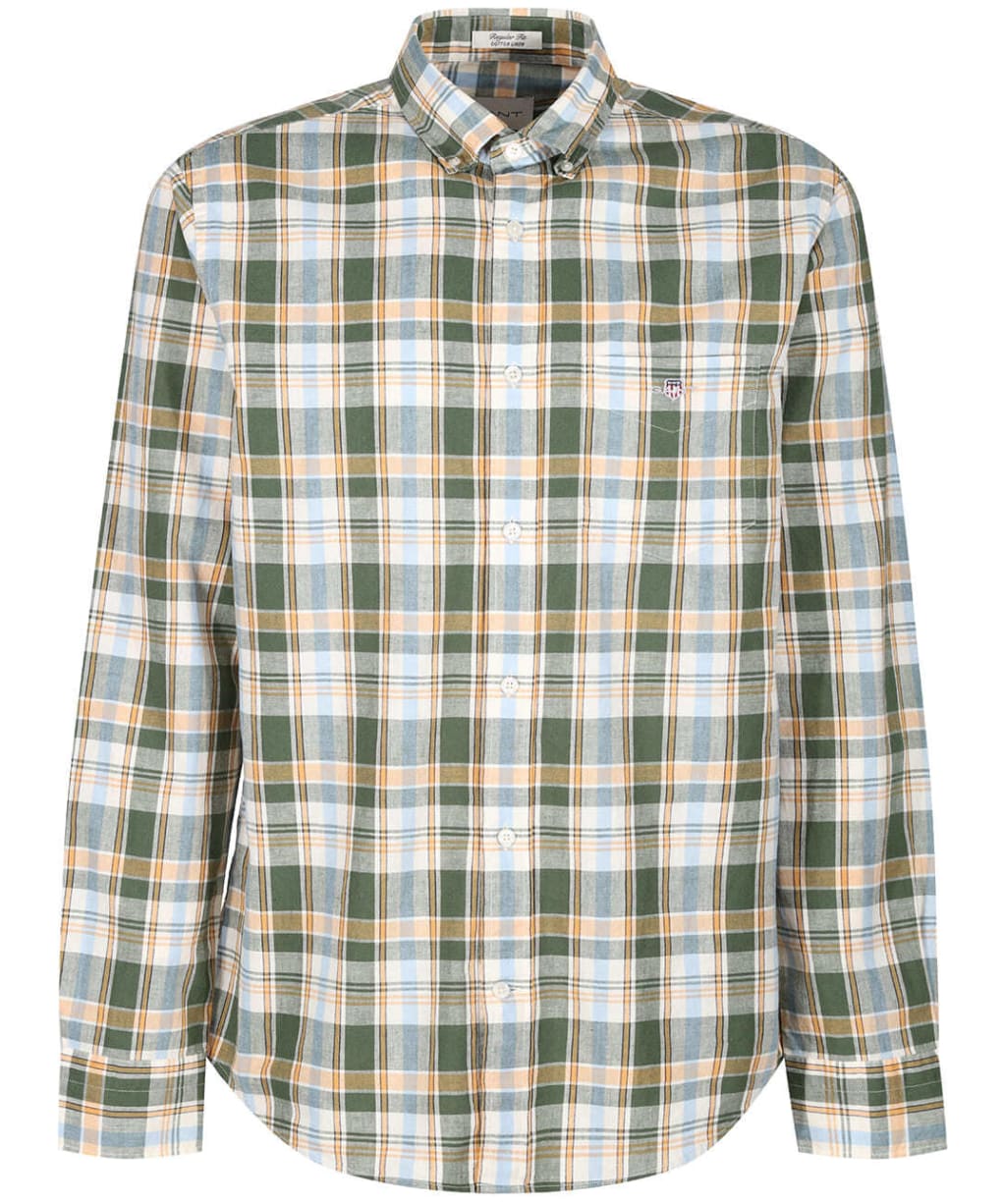 Men's Gant Regular Long Sleeve Cotton Linen Check Shirt - Pine Green