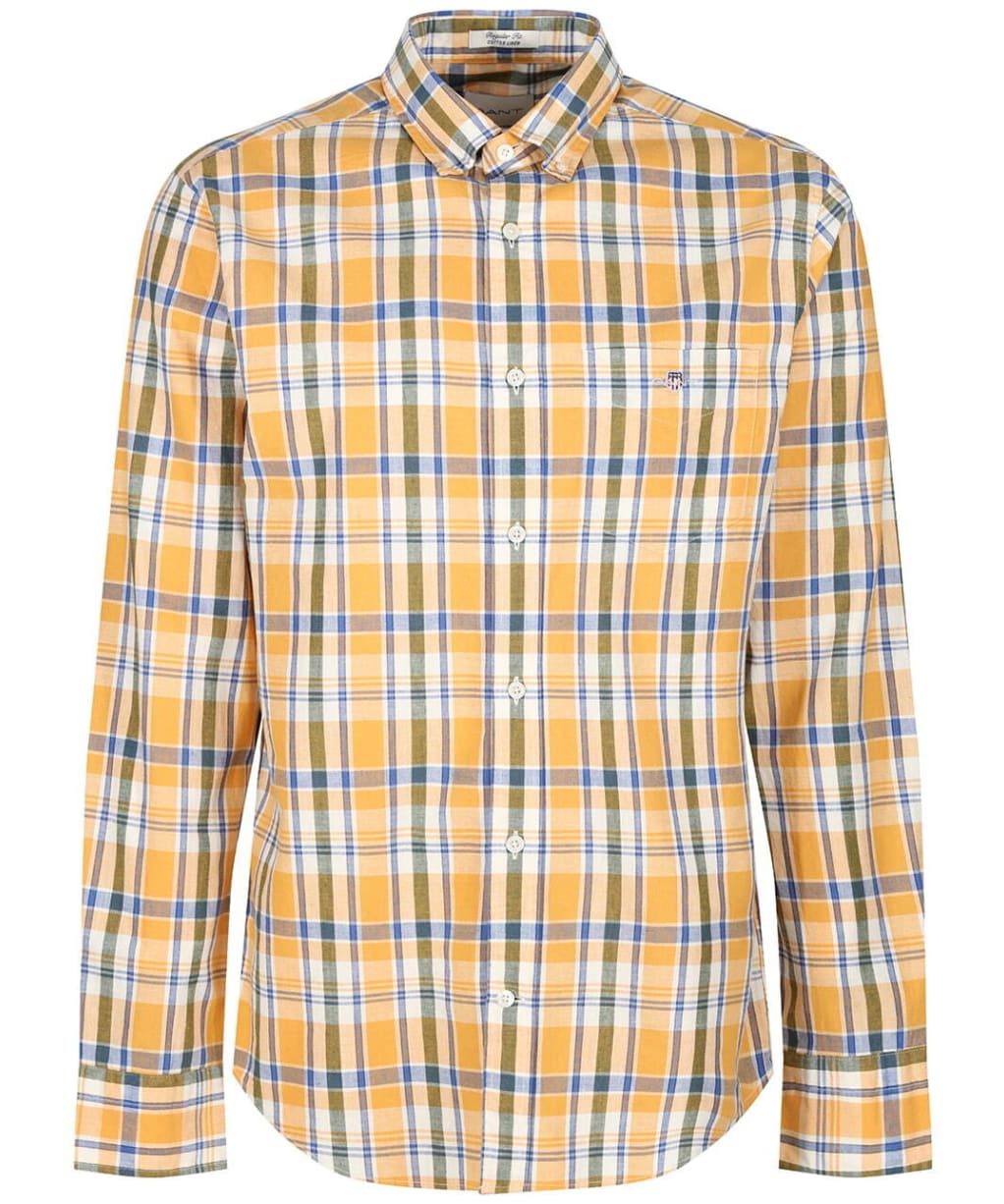 Men's Gant Regular Long Sleeve Cotton Linen Check Shirt - Faded Orange
