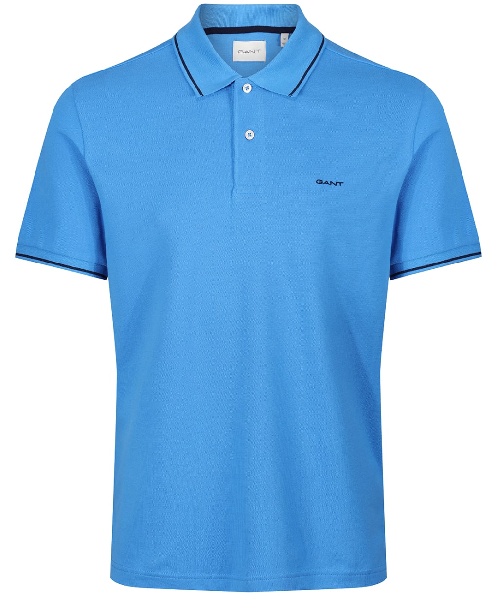 Men's GANT Tipped Pique Rugger Short Sleeve Cotton Polo Shirt - Day Blue