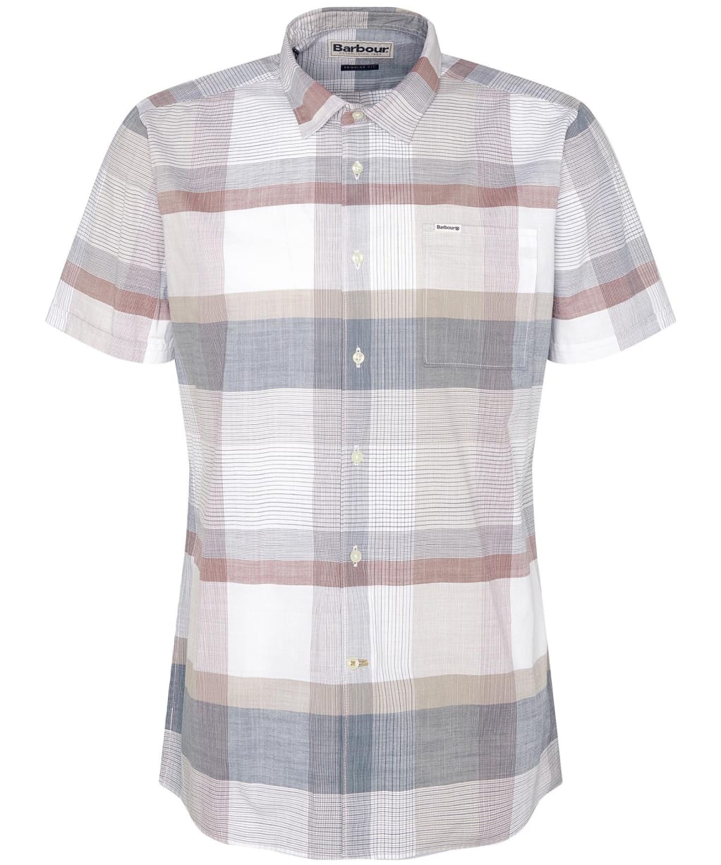 Men's Barbour Hurlford Regular Short Sleeve Checked Summer Shirt - White
