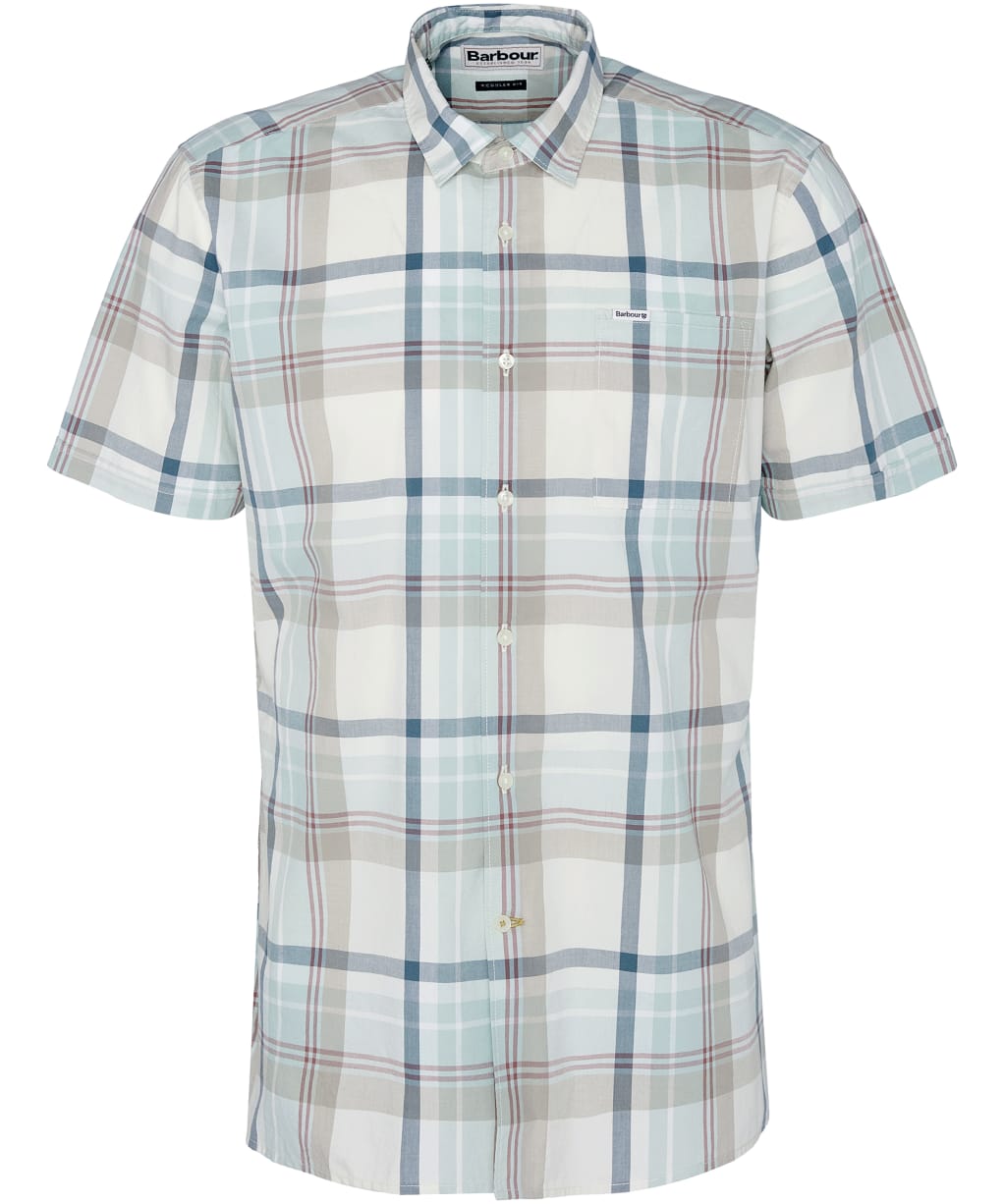 Men's Barbour Oakfield Regular Short Sleeve Checked Summer Shirt - Ecru