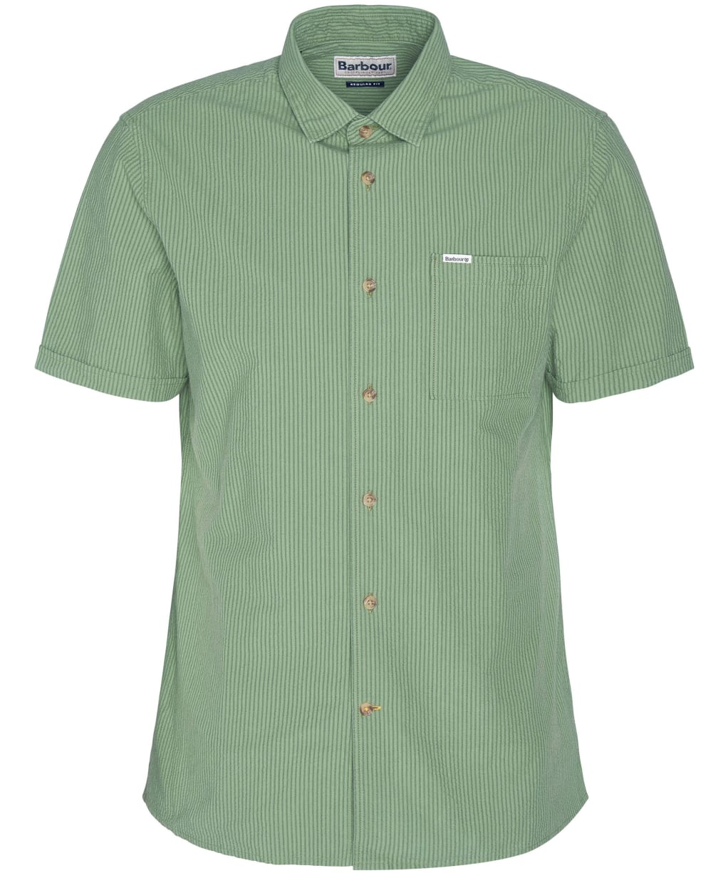 Men's Barbour Thermond Regular Short Sleeve Seersucker Summer Shirt - Green