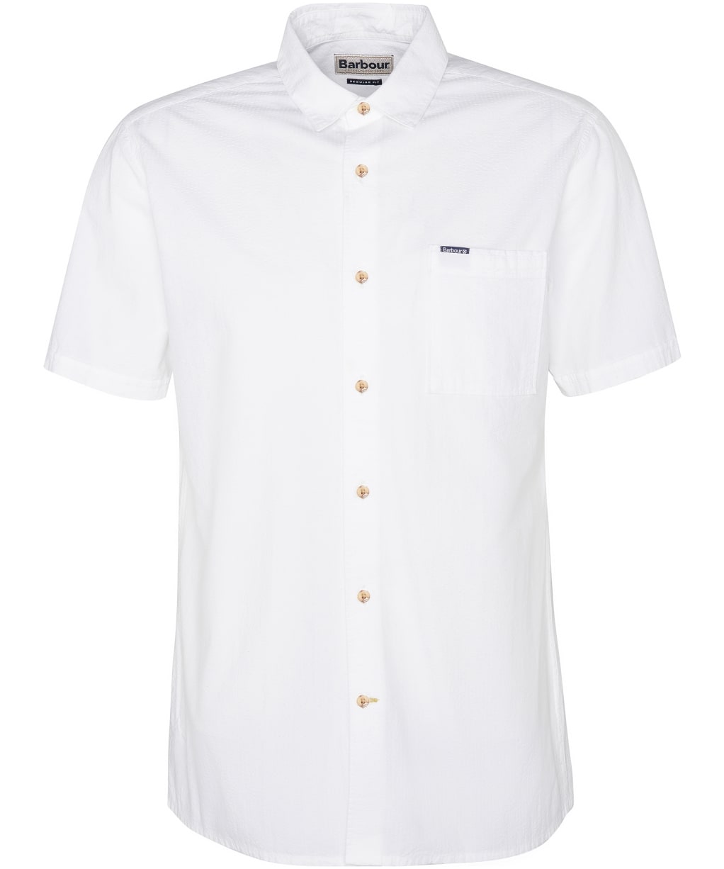 Men's Barbour Thermond Regular Short Sleeve Seersucker Summer Shirt - White