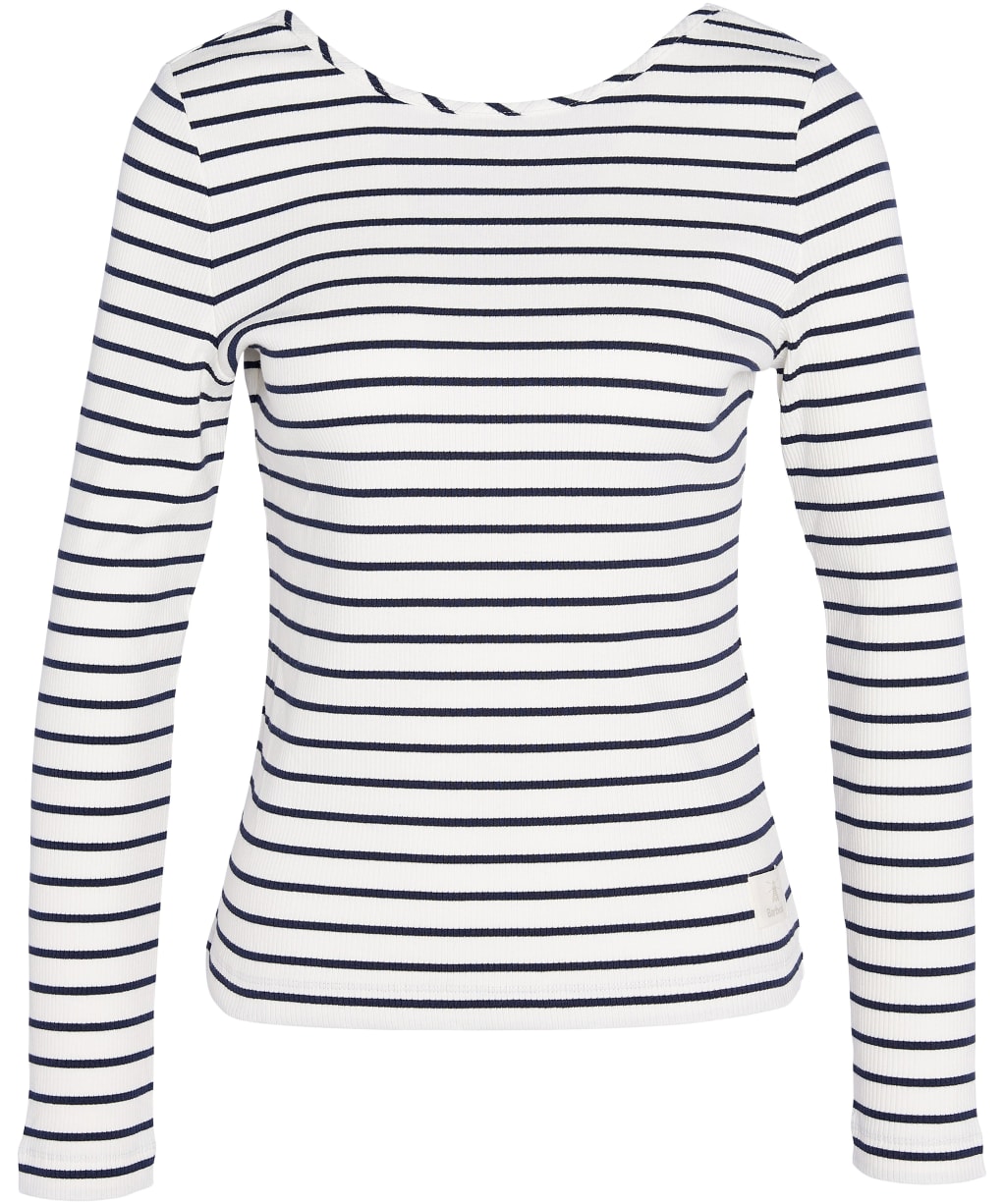 Women's Barbour Langton Long Sleeve Rib Stripe Top - Cloud Stripe