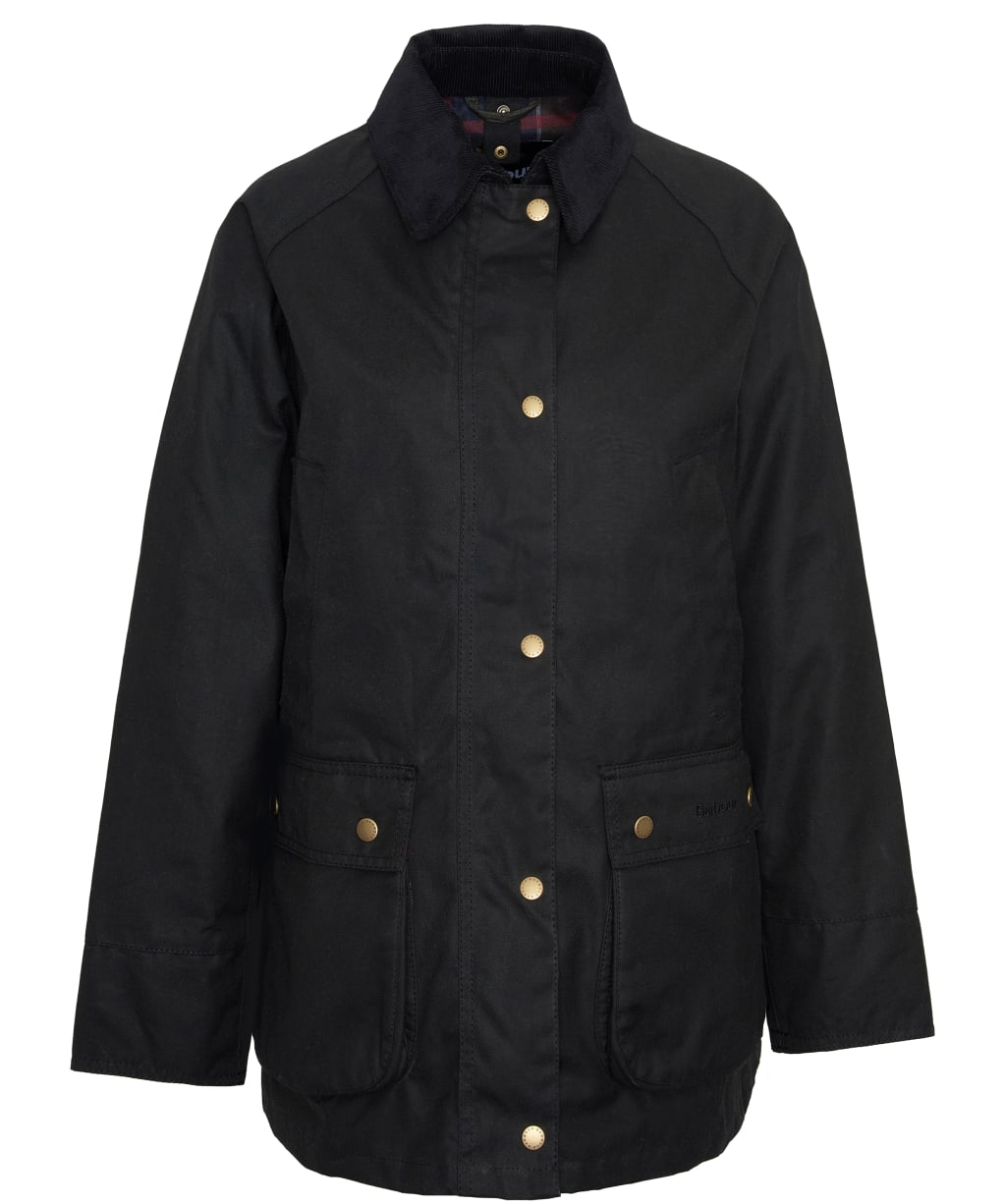 Women's Barbour Acorn Waxed Jacket - Black / Classic Tartan