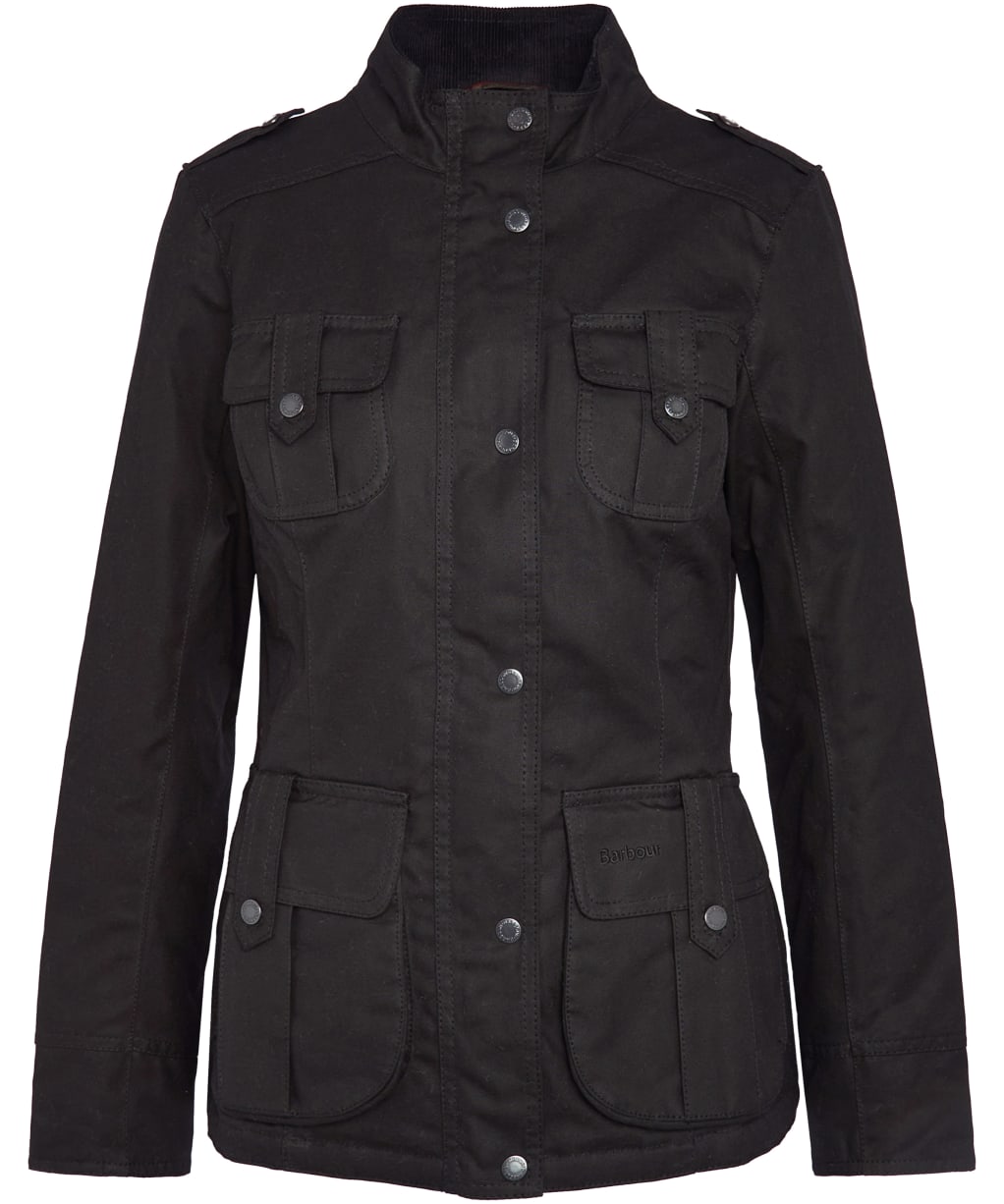 Women’s Barbour Winter Defence Waxed Jacket - Black / Classic Tartan