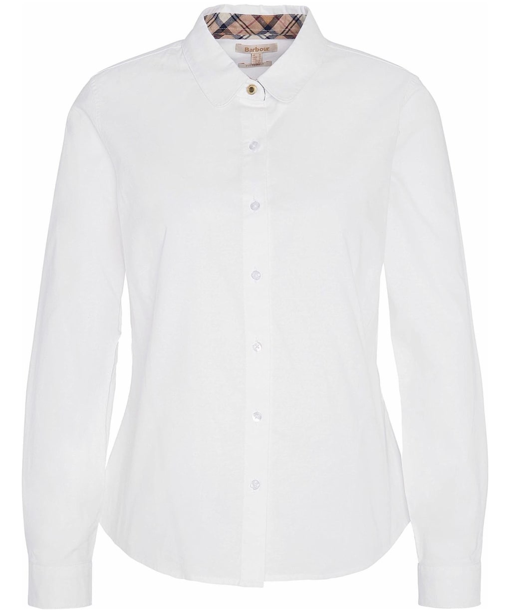 Women's Barbour Lavender Long Sleeve, Fitted, Cotton Blend Shirt - WHITE/HESSIAN TA