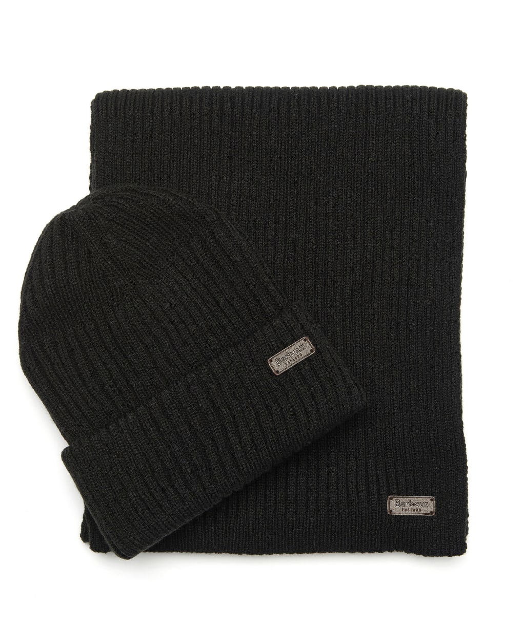 Men’s Barbour Crimdon Beanie and Scarf Gift Set - Black