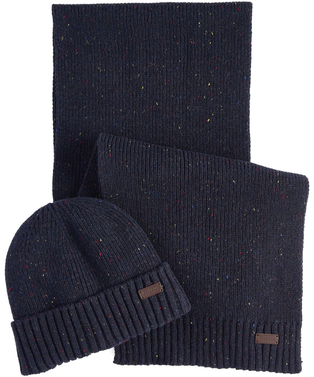 Men’s Barbour Carlton Fleck Beanie & Scarf Gift Set - Navy