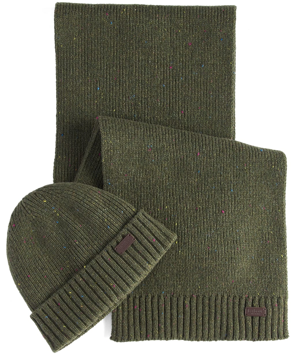 Men’s Barbour Carlton Fleck Beanie & Scarf Gift Set - Olive