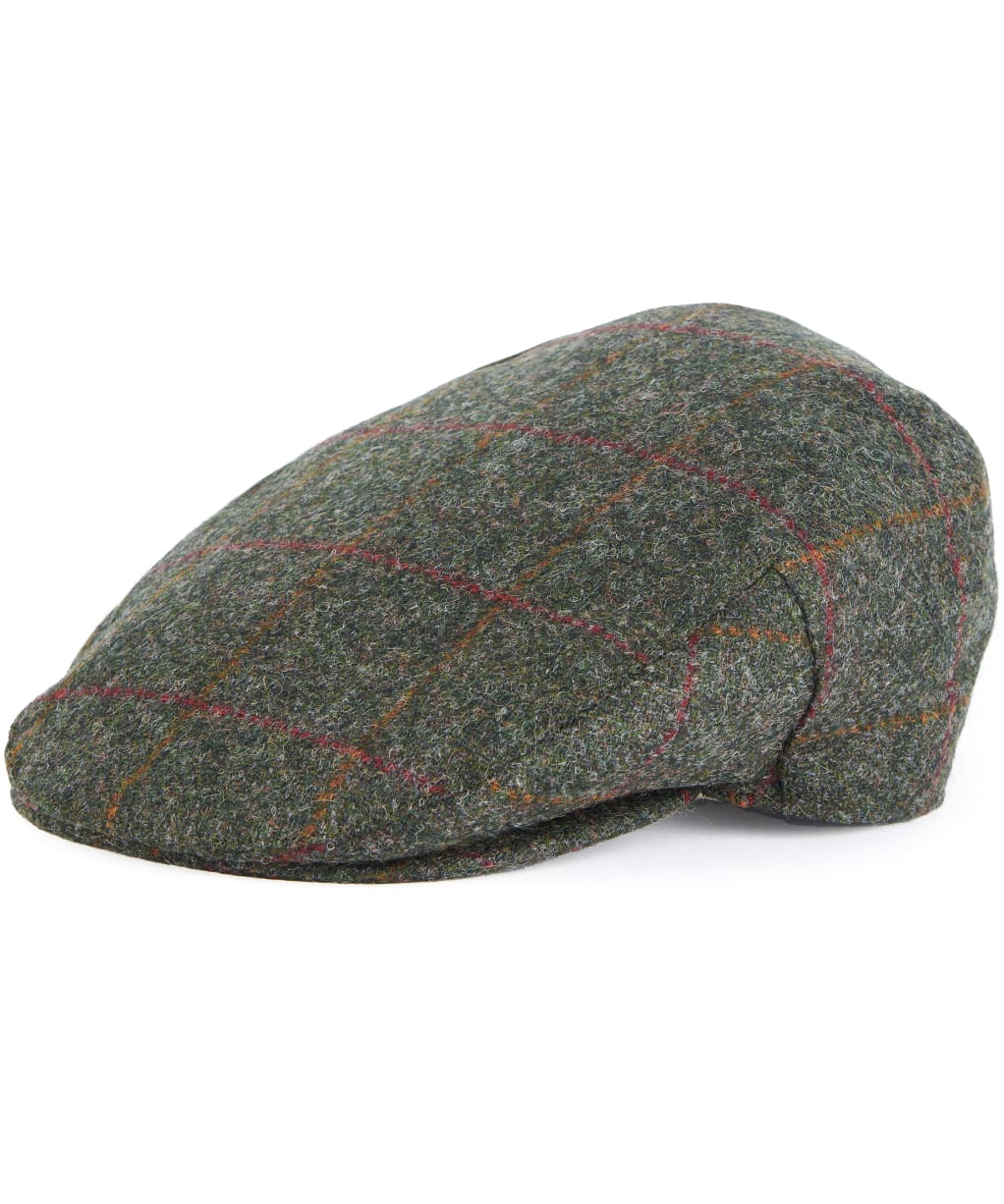 Men's Barbour Wool Crieff Flat Cap - Olive / Red Check