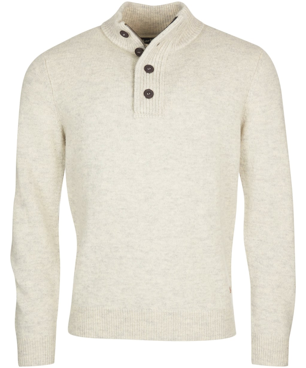 Men's Barbour Patch Half Button Lambswool Sweater - Pearl
