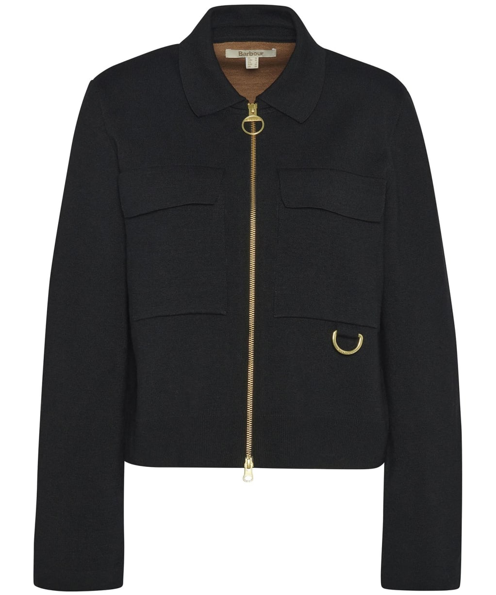 Women's Barbour Alma Knitted Zip Through Cardigan - BLACK/OATMEAL