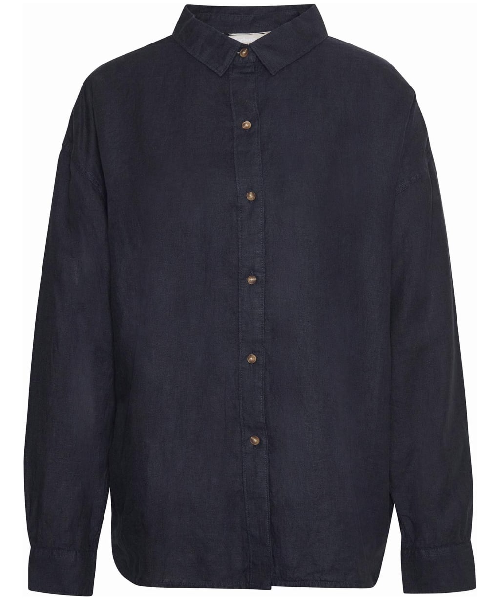 Women's Barbour Hampton Relaxed Fit Linen Shirt - Dark Navy / Safari Tartan