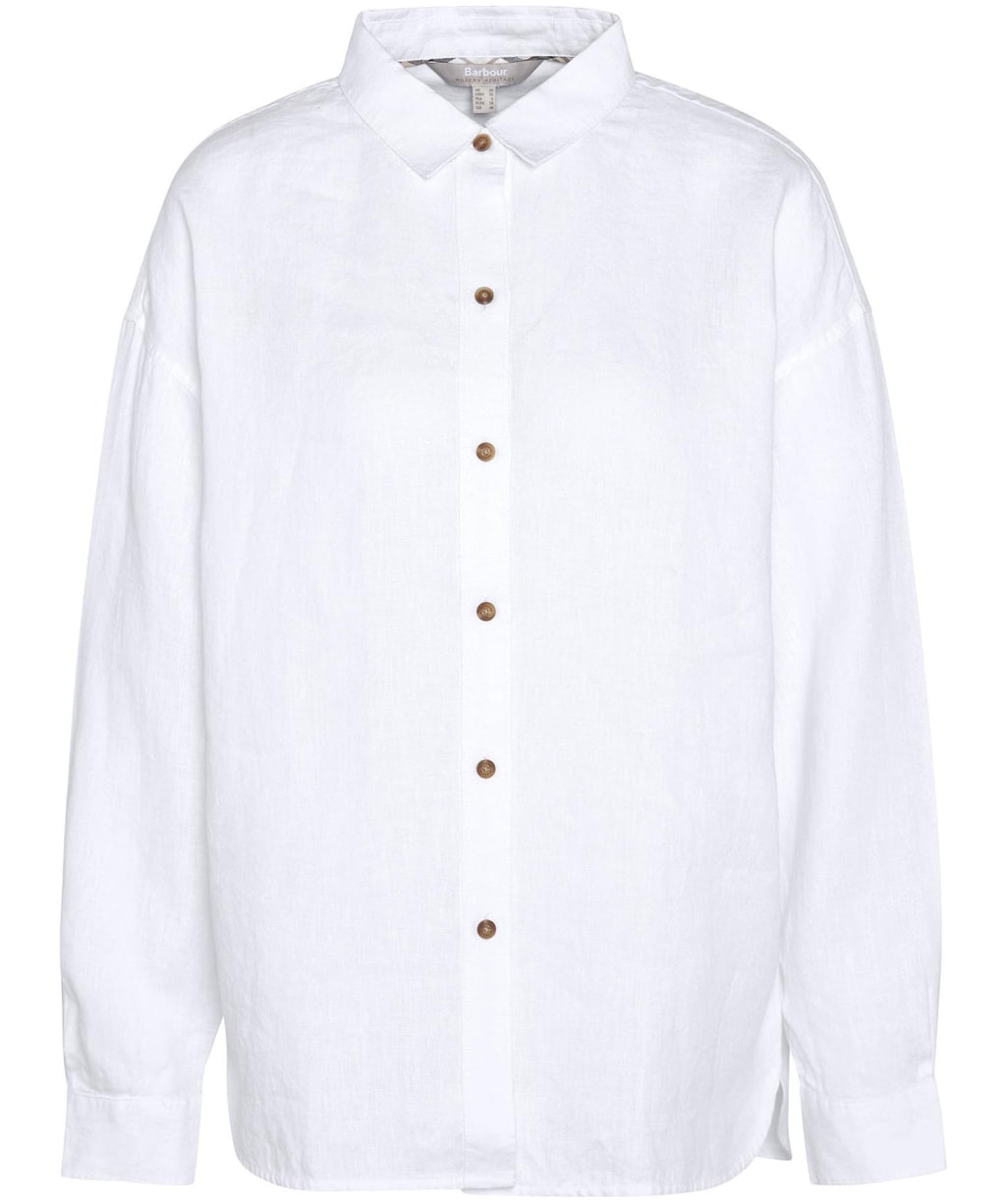 Women's Barbour Hampton Relaxed Fit Linen Shirt - White / Safari Dress Tartan