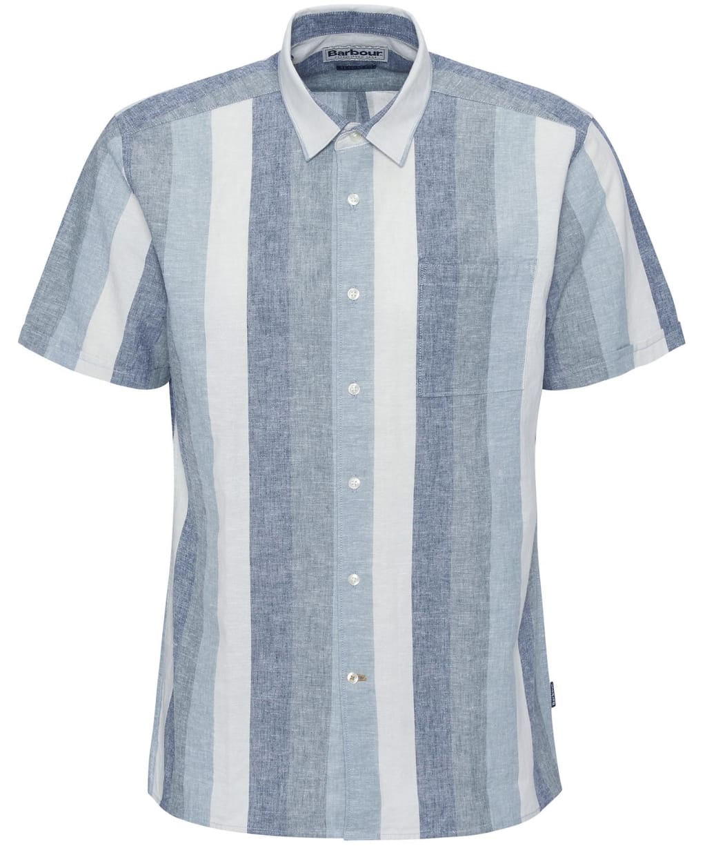 Men's Barbour Portwell Short Sleeve Summer Fit Linen Blend Shirt - Navy