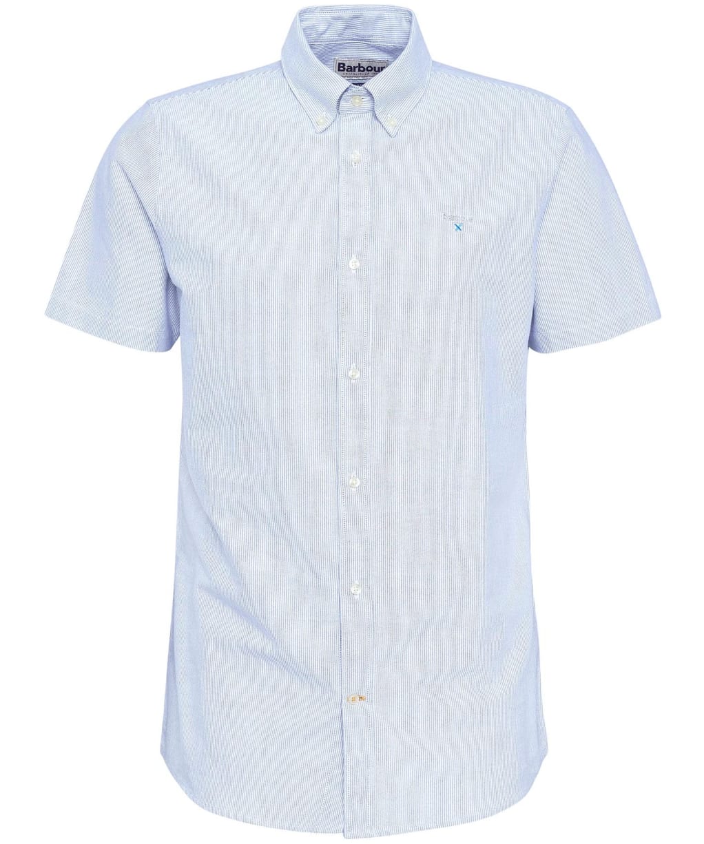 Men's Barbour Striped Oxtown Short Sleeve Tailored Fit Cotton Shirt - Navy