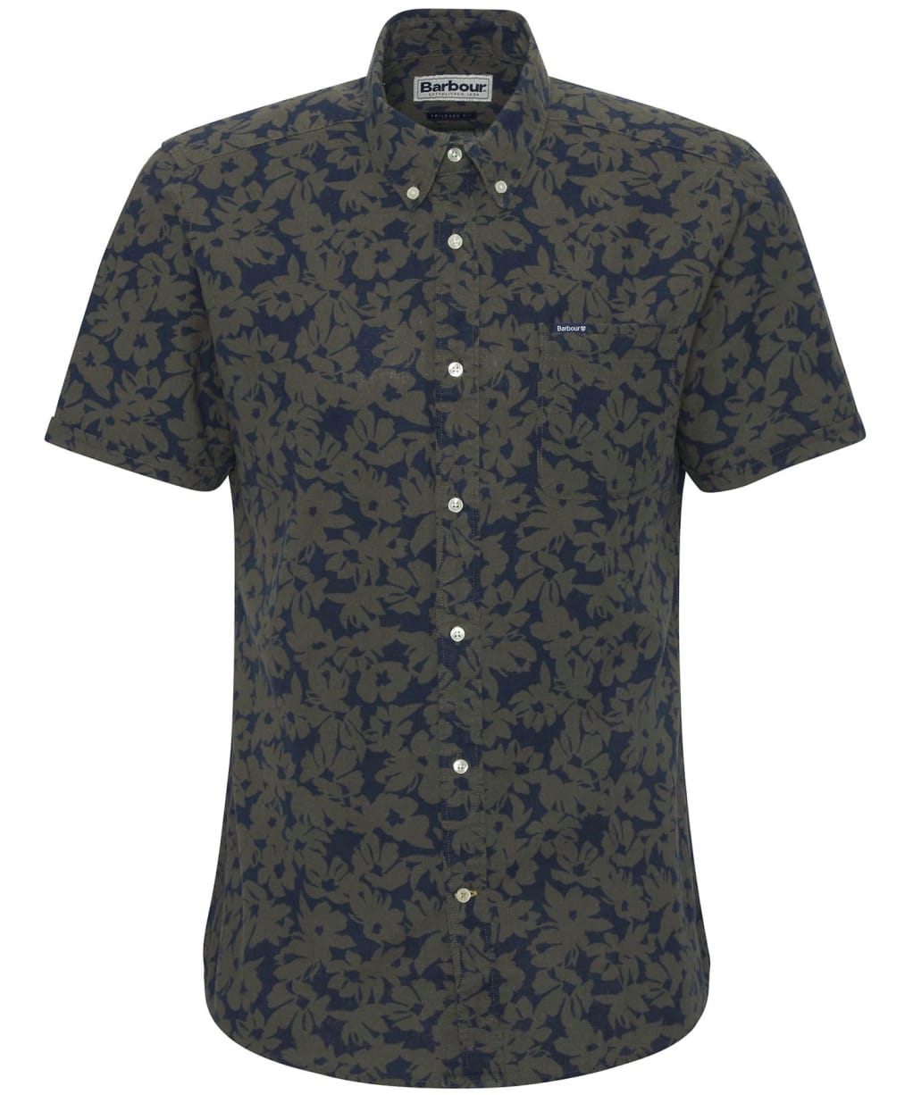 Men's Barbour Sidmouth Printed Short Sleeve Tailored Fit Shirt - Navy