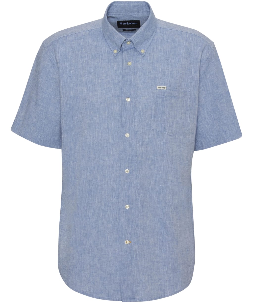 Men's Barbour Nelson Short Sleeve Linen Blend Regular Fit Shirt - Blue