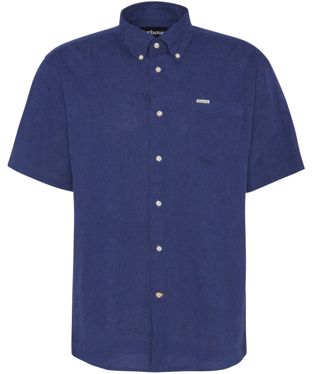 Men's Barbour Nelson Short Sleeve Linen Blend Regular Fit Shirt - Indigo