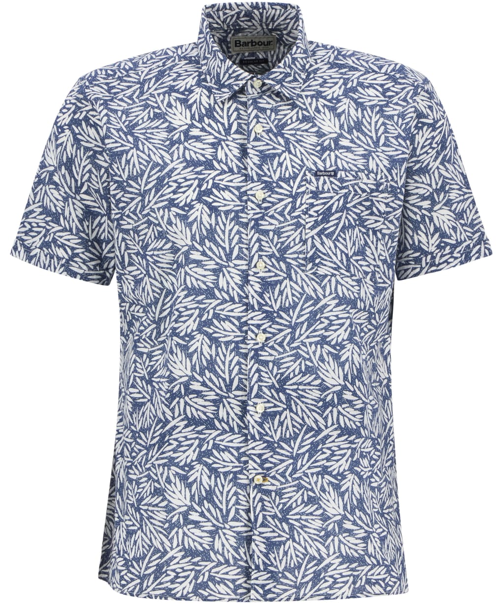 Men's Barbour Jackstone Regular Short Sleeve Printed Summer Shirt - Dark Denim