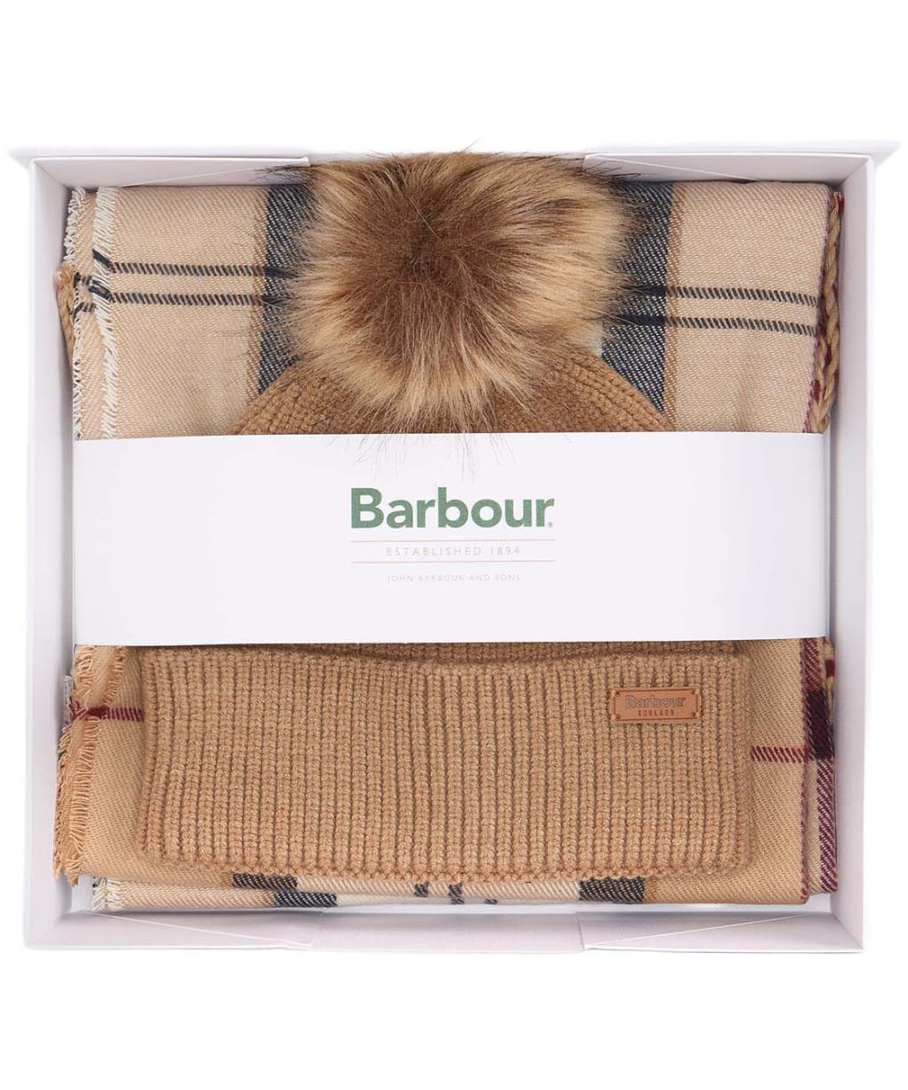 Women’s Barbour Dover Beanie & Hailes Scarf Gift Set - Hessian Tartan