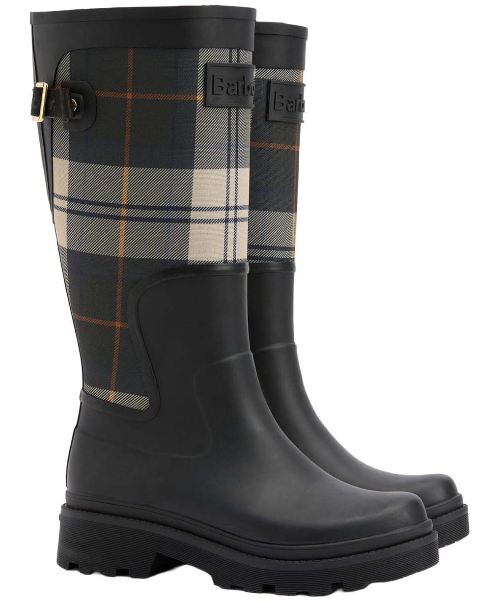 Women's Barbour Dena Tall Wellingtons - Black / Ancient Tartan