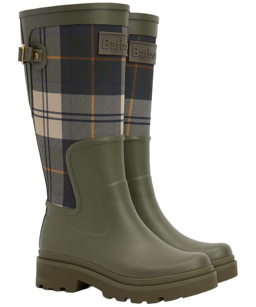 Women's Barbour Dena Tall Wellingtons - Olive / Ancient Tartan