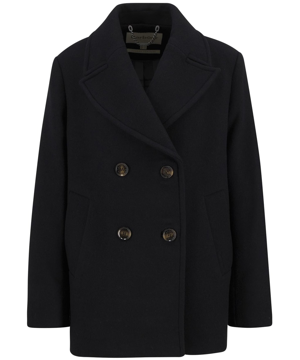 Women's Barbour Indie Military Wool Peacoat - Black / Onyx Tartan