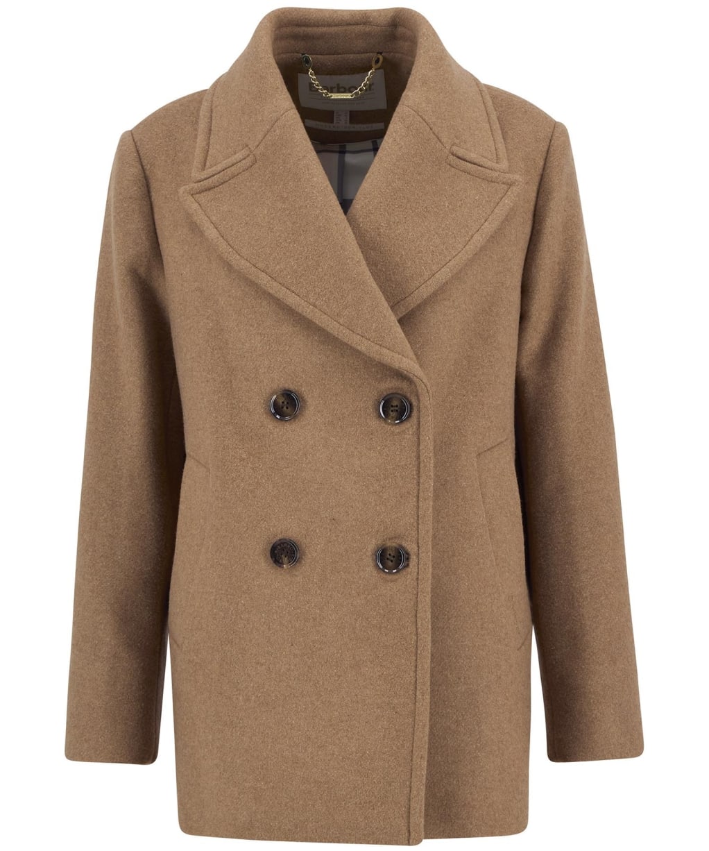 Women's Barbour Indie Military Wool Peacoat - Camel / Hessian Tartan