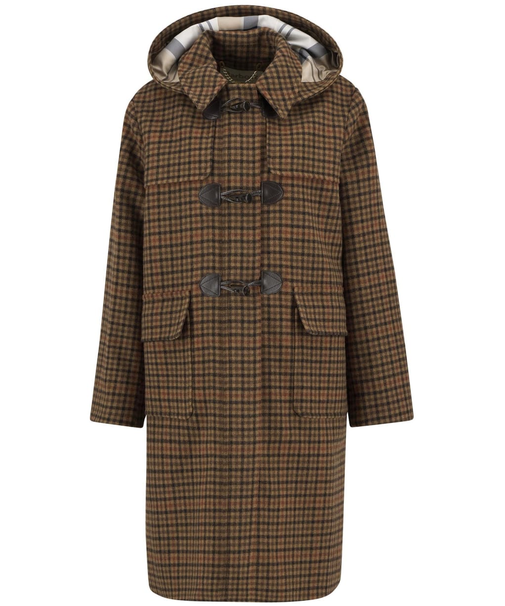 Women's Barbour Melody Check Wool Duffle Coat - Brown / Orange Check / Hessian Tartan